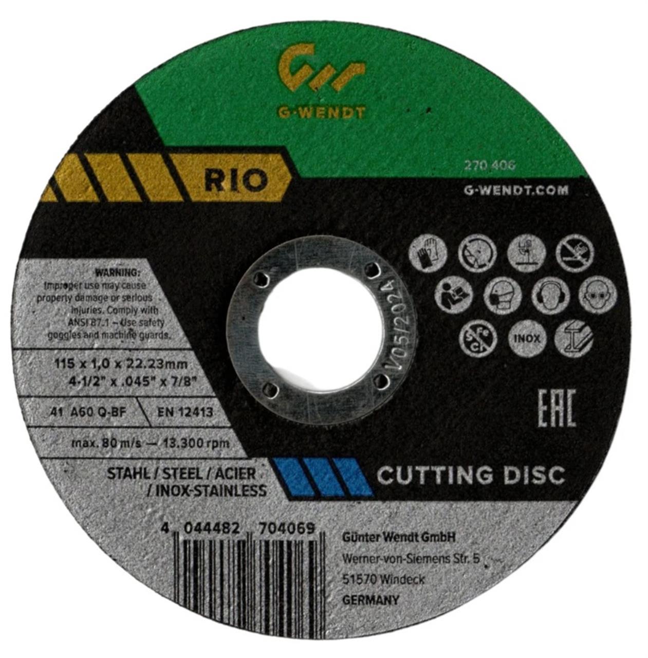 DISCO CORTE 4.1/2 x 1,0 mm WENDT